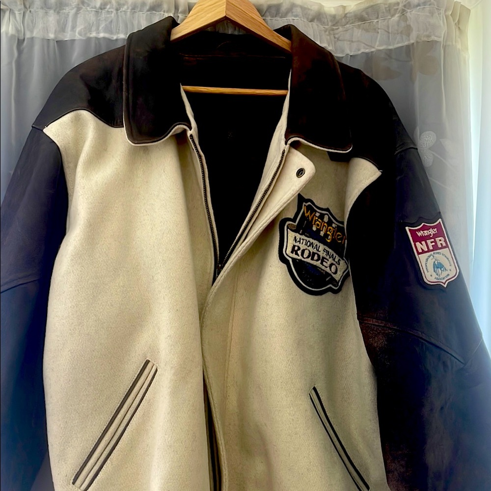 Wrangler Brown Leather and Cream Wool 2007 National Finals Rode Jacket